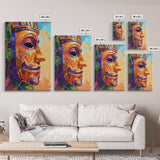 Tribal Mask Side, Exotic Face Wall Decor, Canvas Print, Cultural Art Style, Office Accent Art, Tiki Mask Inspired Home Wall Art