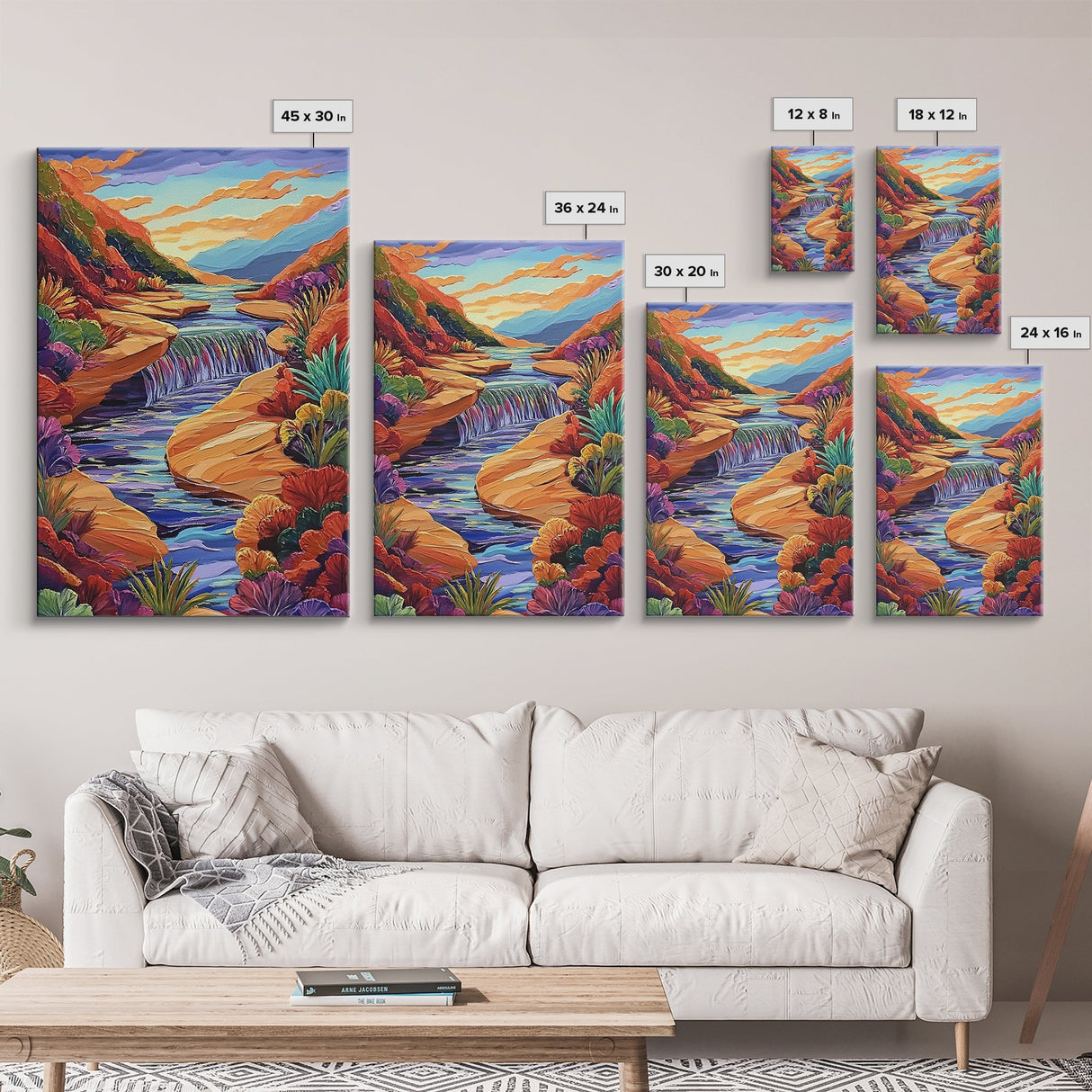 Canyon River Stream, Vibrant Landscape, Sunset Colors, Nature Scene, Framed Canvas Print, Bedroom Wall Art, Fall Home Decor, Boho Art