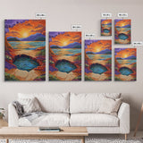 Sunset Lake Reflection, Fiery Sky, Tranquil Water, Mountain Glow, Framed Canvas Print, Bedroom Wall Art, Autumn Decor, Serene Art
