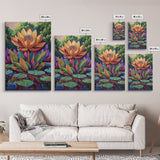 Large Lotus Flower, Tranquil Nature Art, Peaceful Botanical Scene, Framed Canvas Print, Boho Bathroom Wall Art, Zen Decor