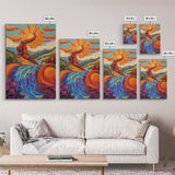 Sunflower River Scene, Whimsical Nature Landscape, Joyful Energy Art, Framed Canvas Print, Bright Nursery Wall Art, Autumn Boho Style