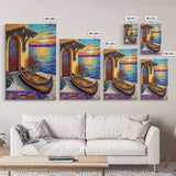 Lakeside Sunset, Canoe, Serenity, Framed Canvas Print, rustic lakefront, sunset art, cozy cabin vibe, boho lakehouse wall art, den art