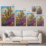 Cactus Flowers, Desert, Bright Succulent Garden, Framed Canvas Print, Colorful Kitchen Wall Art, Boho Desert Decor, Eclectic Nature Style