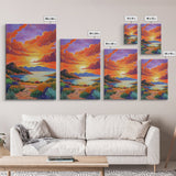 Sunset, Desert, Lake, Landscape, Framed Canvas Print, Vibrant sunset over desert lake with bold skies, perfect Southwest living room wall art