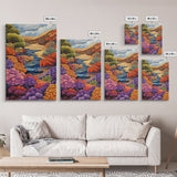 River, Desert, Floral, Art, Canvas Print, Colorful floral river scene with desert hills, perfect bedroom or hallway Southwestern wall art