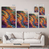 Forest Stream, Autumn, Nature, Framed Canvas Print, Colorful autumn forest creek scene, nature-inspired living room, fall rustic wall art