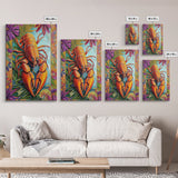 Lobster Coastal, Nautical, Kitchen, Framed Canvas Print, Bold orange lobster art with tropical florals, great coastal kitchen wall art