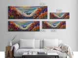 Sunset Waves, Floral Reef, Coastal Water, Colorful Nature, Framed Canvas Print, Bathroom Wall Art, Beach Vibes, Bright Seascape Art