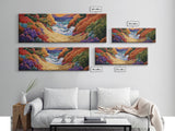 Ocean Path, Colorful Cliffs, Bright Beach, Nature Trail, Framed Canvas Print, Coastal Wall Art, Hallway Decor, Vibrant Seaside Painting