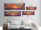 Sunset Cloudscape, Vibrant Sky Painting, Colorful Wall Decor, Nature Scene, Autumn Palette Living Room Framed Canvas Print, Office Art