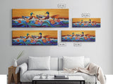 Ducks On Waves, Colorful Animal Art, Whimsical Sunset, Floral Ocean Scene, Canvas Print, Fun Kitchen Art, Kids Room Wall Art