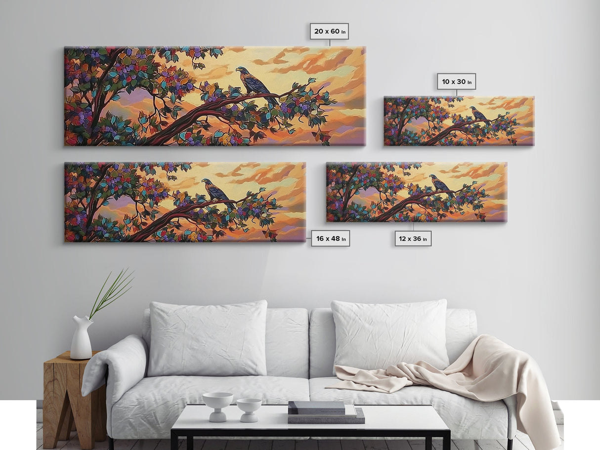 Majestic Eagle, Colorful Tree, Sunset Sky, Bold Nature, Canvas Print, wildlife wall art, nature lover gift, living room decor