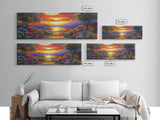 Tropical Sunset, Coastal Trees, Vibrant Horizon, Colorful Evening, Canvas Print, tropical paradise wall art, sunset lover gift