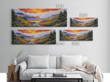 Sunset Lake Scene, Mountain View Art, Tranquil Waterscape Landscape, Framed Canvas Print, Nature Office Decor, Living Room Art