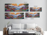 Vibrant Coastal View, Ocean Sunset Landscape, Floral Beach Scene, Framed Canvas Print, Colorful Wall Art, Tropical Living Room