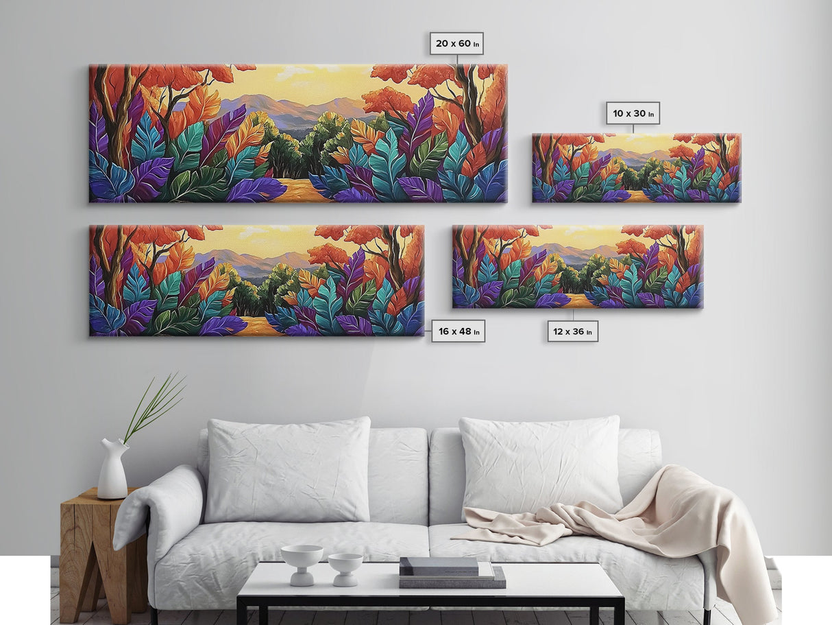 Autumn Forest Path, Colorful Fall Foliage Trail, Vibrant Nature Design, Framed Canvas Print, Cozy Hallway Art, Fall Living Room