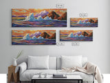 Iceberg Ocean Scene, Arctic Sunset Painting, Majestic Ice Waterscape, Framed Canvas Print, Coastal Wall Art, Winter Home Decor