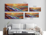 Rainbow Waves, Abstract Seascape, Sunset Magic, Bold Ocean Energy, Framed Canvas Print, Modern Wall Art, Artistic Living Room Decor