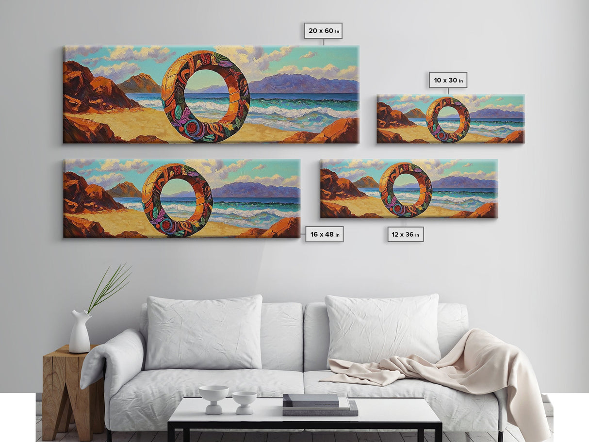 Vibrant Ocean Ring, Bold Coastal Art, Fantasy Beach Scene, Canvas Print, Modern Living Room Wall Art, Surreal Landscape Art