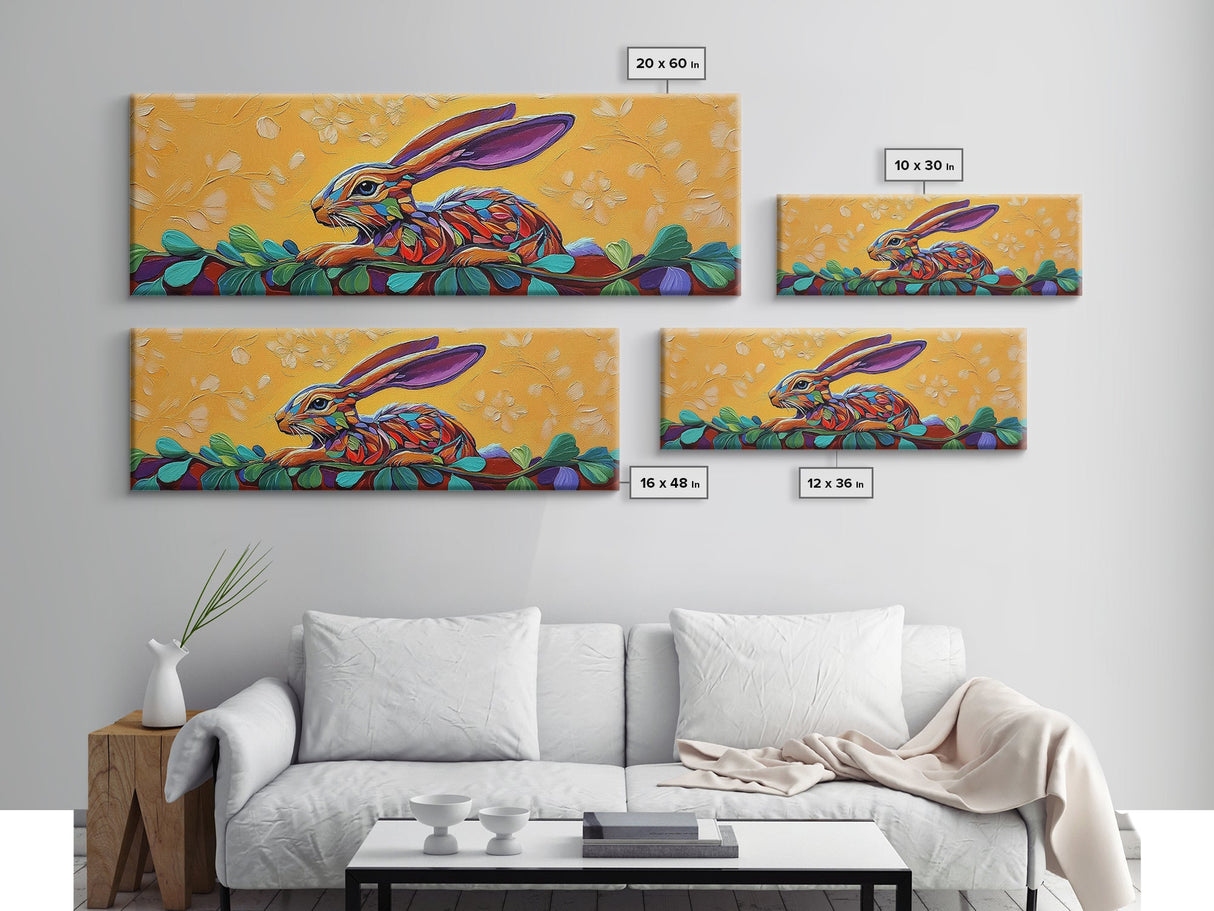 Whimsical Rabbit Art, Bright Bunny Painting, Bold Animal Decor, Framed Canvas Print, Nursery Wall Art, Easter Spring Style