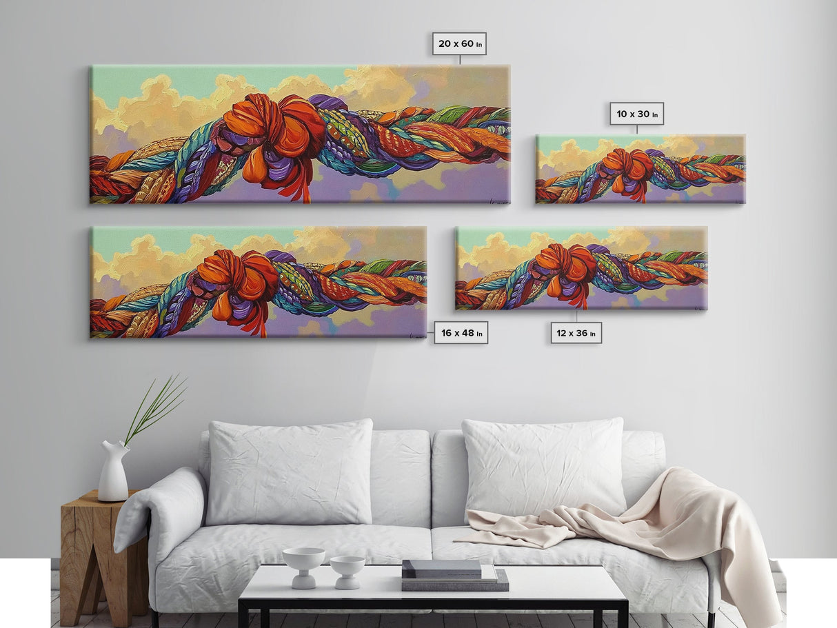 Colorful Rope Knot, Textured Fabric Art, Whimsical Decor, Framed Canvas Print, abstract textile art, fiber wall art, boho bedroom