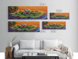 Lotus Flower, Serene Sunset, Water Lily, Zen Art, Framed Canvas Print, spa wall decor, yoga room art, calming peaceful painting