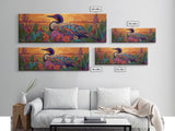 Sunset Bird, Floral Loon, Vibrant Nature, Colorful Wildlife, Canvas Print, cabin wall art, rustic boho art, birdwatcher gift
