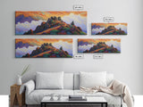 Mountain Peak Trail, Vibrant Sunset Hike Scene, Nature Adventure Wall Art, Framed Canvas Print, Boho Office or Den Decoration