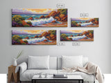 Ocean Wave Crash, Coastal Rock Shore, Vibrant Seascape Painting, Framed Canvas Print, Beach Bathroom or Nautical Living Room Art