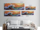 Sunset Ocean Wave, Colorful Seascape, Coastal Wall Decor, Living Room Art, Vibrant Beach Scene, Framed Canvas Print, Bold Brush Strokes