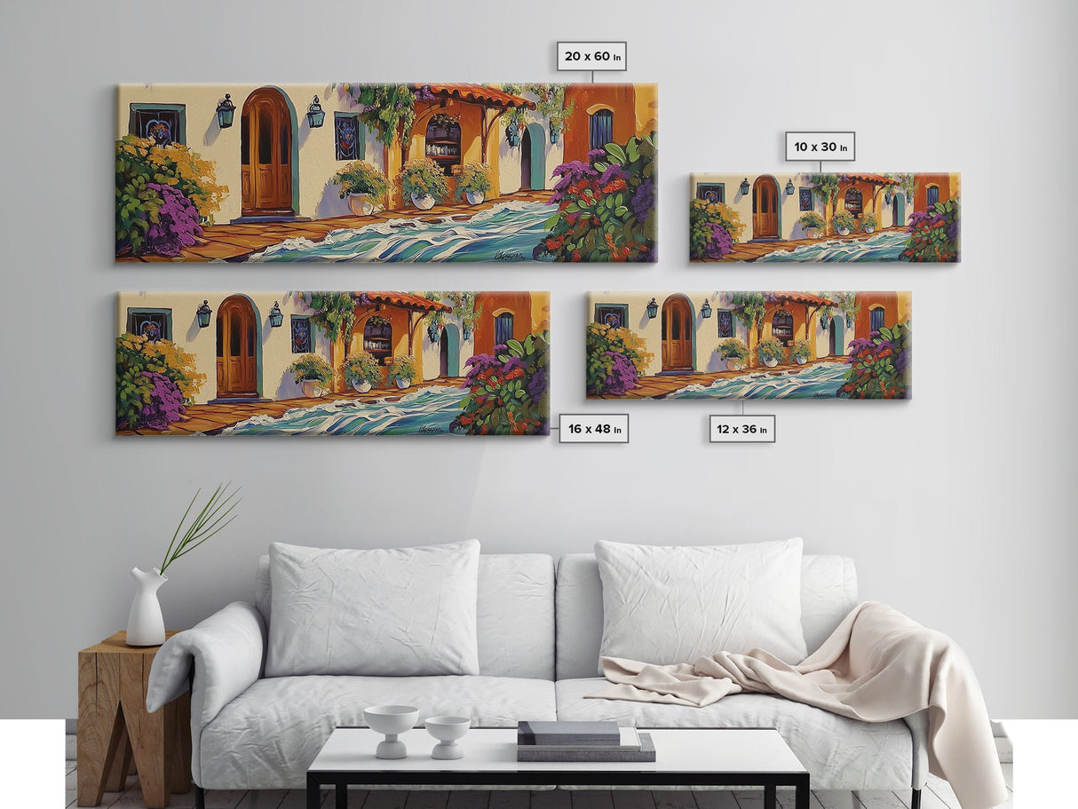 Hacienda Courtyard, Rustic Charm Art, Southwest Home Decor, Floral Garden Wall Accent, Framed Canvas Print, Dining Room Style