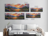 Sunset River, Nature Glow, Autumn Lake, Canvas Print, colorful sunset landscape, rustic mountain scene, Fall decor, cabin wall art