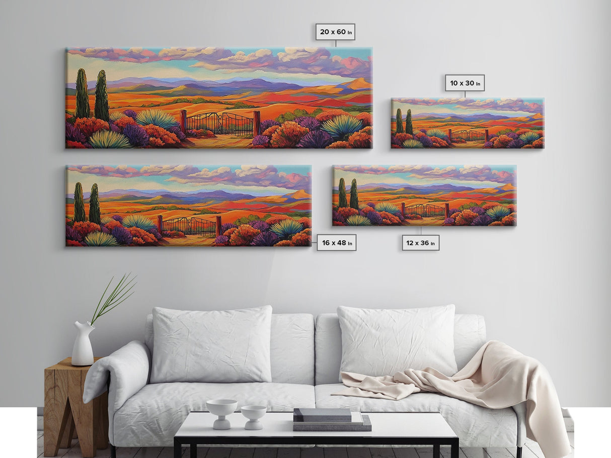 Mountain Sunset View, Western Hillside, Country Valley Gate, Framed Canvas Print, Fall Landscape Art, Rustic Farmhouse Decor