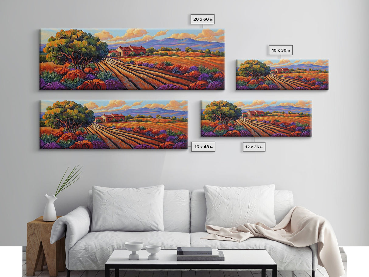 Autumn Farm Fields, Colorful Trees, Rural Home Landscape, Canvas Print, Fall Wall Decor, Country Living Room Wall Art, Impressionist Style
