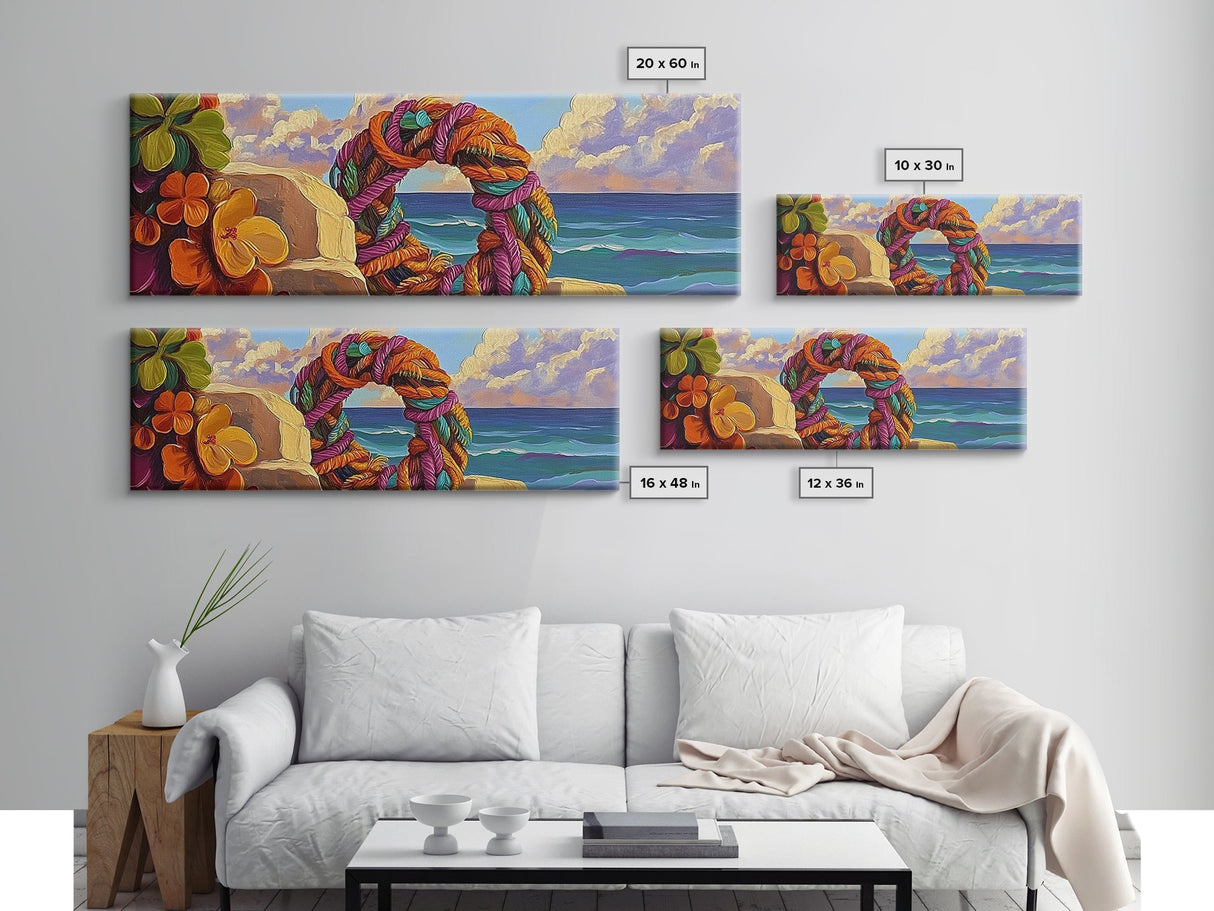 Coastal Wreath Art, Nautical Vibes, Colorful Rope, Framed Canvas Print, Beach House Wall Art, Summer Home Decor, Tropical Boho Art