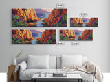 Cactus Cove View, Mountain Sunset, Desert Oasis, Framed Canvas Print, Boho Living Room Wall Art, Nature Inspired Art, Colorful Decor