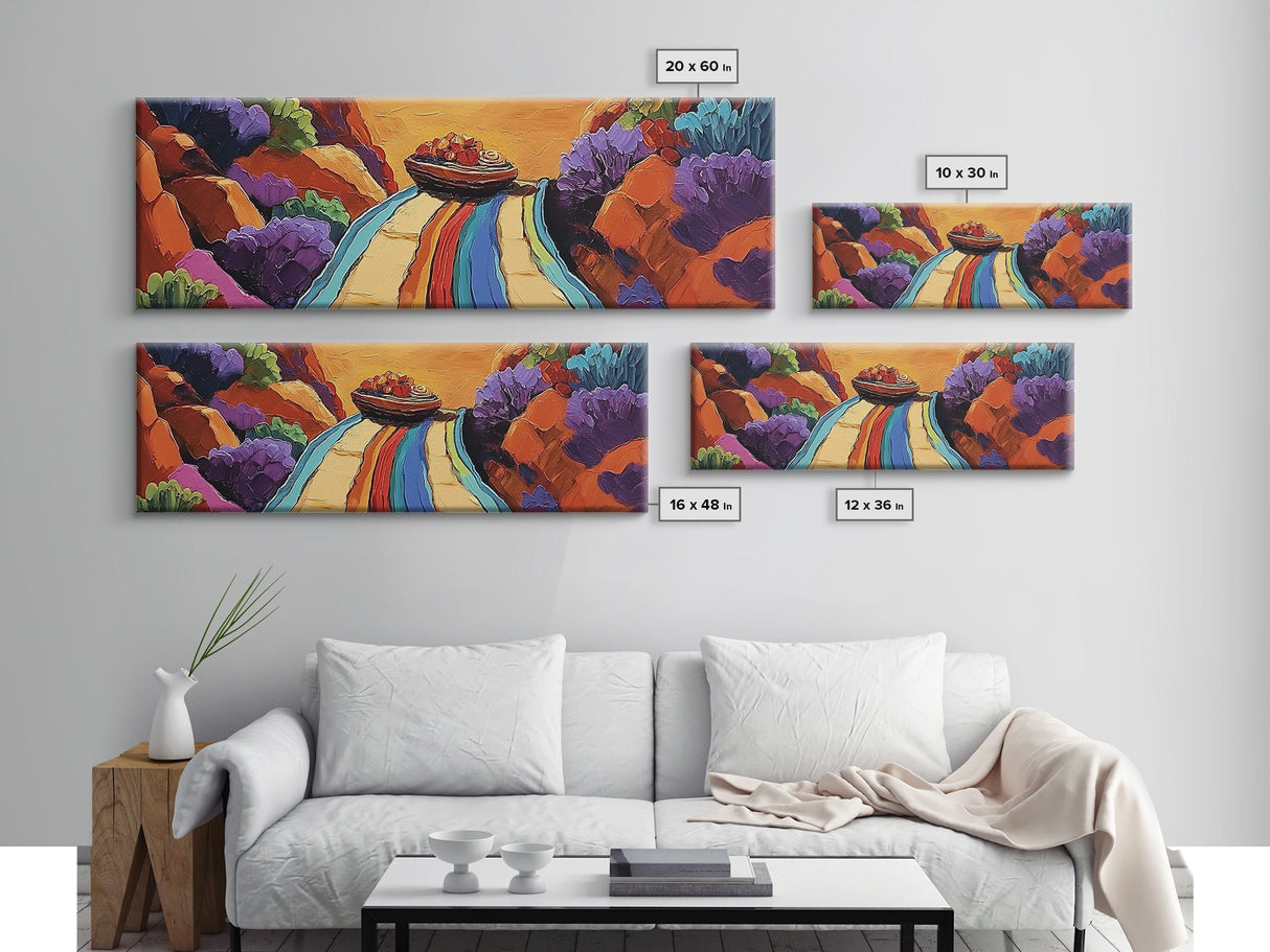 Mexican Blanket Table, Colorful Still Life, Canyon View, Canvas Print, Kitchen Wall Art, Folk Style Decor, Boho Dining Room Art