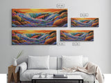 Leaping Salmon, River Fishing Scene, Wildlife Painting, Framed Canvas Print, Cabin Wall Art, Bold Nature Decor, Rustic Style