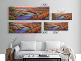 Autumn River Landscape, Colorful Nature Scene, Southwest Wall Art, Framed Canvas Print, Fall Living Room Decor, Warm Tones