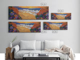 Tropical Cove, Sunset Beach, Colorful Blooms, Coastal Escape Framed Canvas Print, Bedroom Wall Art, Bold Landscape Painting