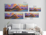 Mountain Coast, Sunset Glow, Majestic Landscape, Vibrant Horizon, Framed Canvas Print living room mountain wall art, rustic scenic decor