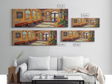 Sunlit Adobe Room, Southwest Architecture Art, Spanish Villa Scene, Rustic Warm Tones, Framed Canvas Print, Hallway Hacienda Decor