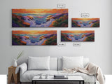 Sunset Coast, Vibrant Waters, Ocean Rocks, Canvas Print, Dreamy Beach Wall Art, Bright Living Room Decor, Boho Seascape Scene