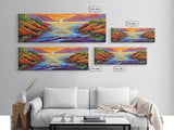 Sunset Lake, Mountain Reflection, Bold Colors, Canvas Print, Tranquil Landscape Art, Living Room Wall Decor, Nature Inspired Aesthetic