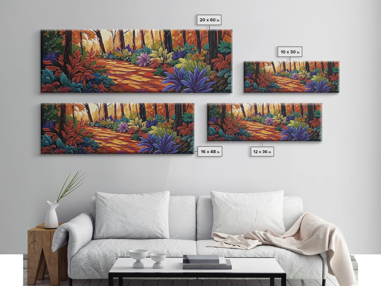 Forest Path, Autumn Leaves, Whimsical Foliage, Canvas Print, Fall Living Room Wall Art, Cozy Nature Decor, Warm Seasonal Aesthetic