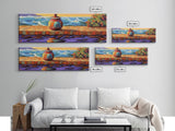 Ocean Vase Scene, Coastal Pottery Painting, Serene Sunset Dock, Beachfront Wall Style, Framed Canvas Print, Nautical Bathroom Art
