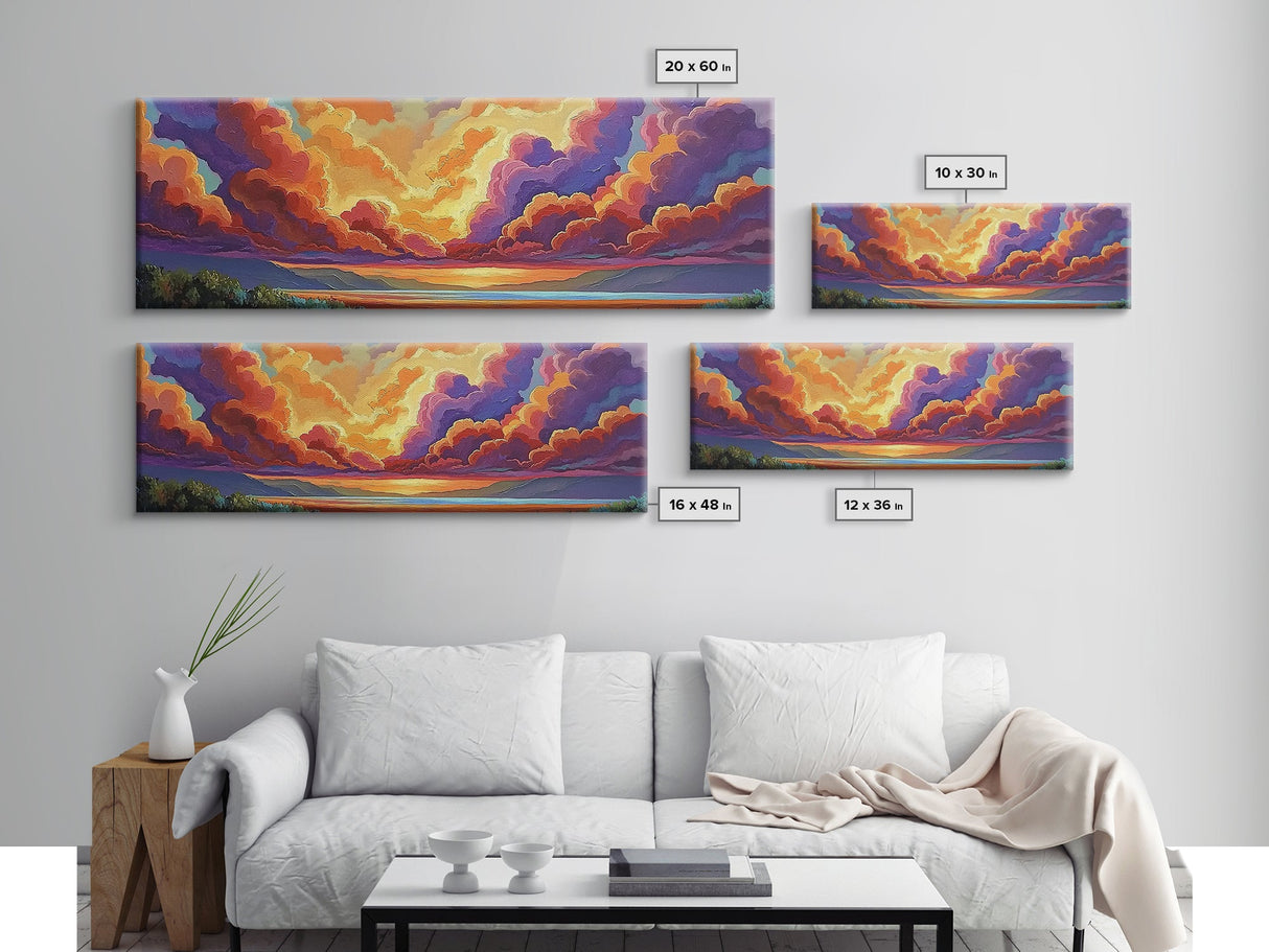 Sunset Cloudscape, Vibrant Sky Painting, Dramatic Evening Art, Framed Canvas Print, Moody Landscape Wall Art, Autumn Bedroom Decor