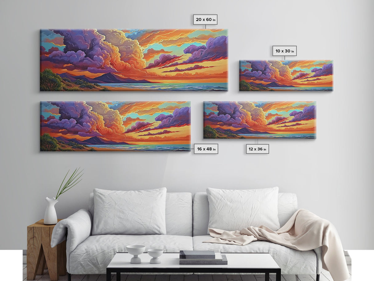 Stormy Sunset, Coastal Skies, Mountain Ocean View, Dramatic Cloudscape, Canvas Print, Living Room Wall Art, Landscape Statement Art