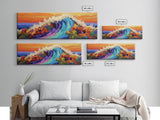 Tropical Surf, Floral Ocean, Hibiscus Wave, Vibrant Beach, Canvas Print, Bathroom Wall Art, Island Decor, Bright Summer Art