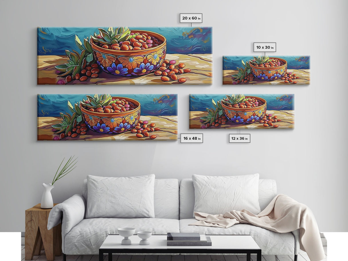 Succulent Bowl, Kitchen Decor, Colorful Talavera, Canvas Print, Mexican Pottery Art, Rustic Kitchen Wall Art, Vibrant Boho Style